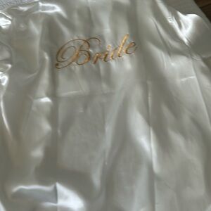 Brides robe never worn silk with gold stitching